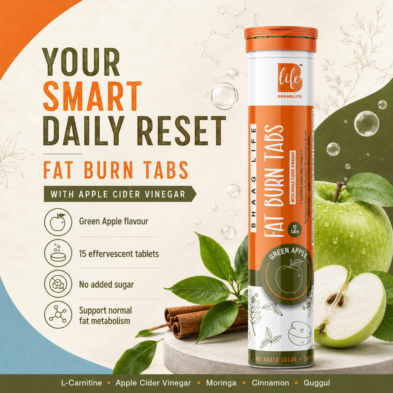 Bhaag Life Fat Burn Effervescent Tablets with ACV & L-Carnitine