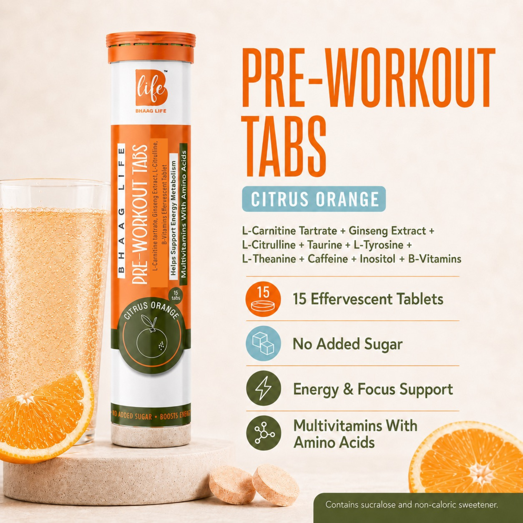 Bhaag Life Pre-Workout Tablets with 150 mg Caffeine & Amino Acids